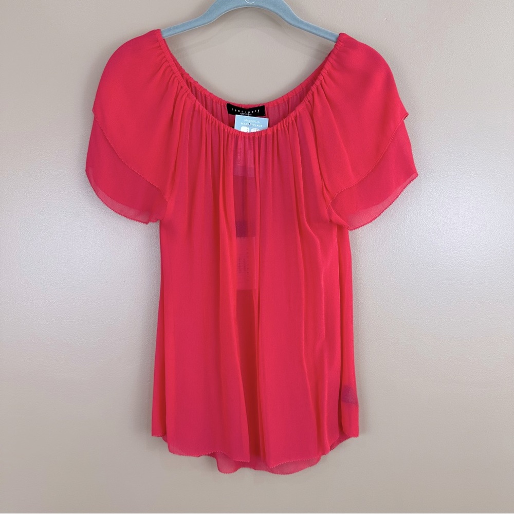 Sanctuary Coral Layered Short Sleeve Blouse Picot Tricot XS Festival Boho Resort
